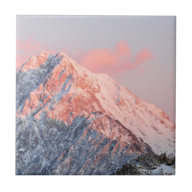 Last sun light on mountain Storžič, Slovenia Ceramic Tile (Front)