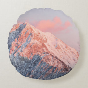 Last sun light on mountain Storžič, Slovenia Round Cushion