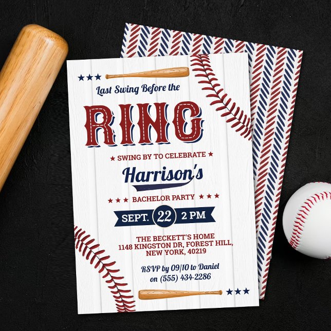 Last Swing Before The Ring Baseball Bachelor Party Invitation (Creator Uploaded)