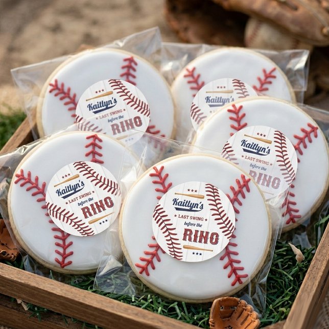 Last Swing Before The Ring! Baseball Bridal Shower Classic Round Sticker (Creator Uploaded)