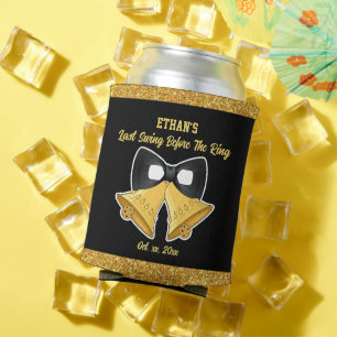 Last Swing Before the Ring Black and Gold Wedding Can Cooler