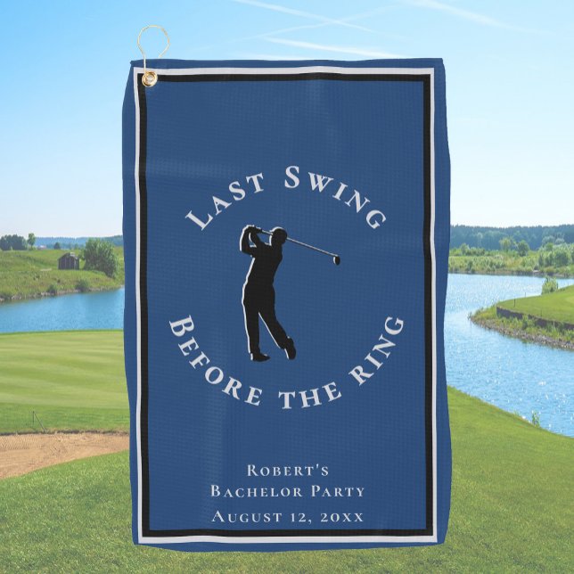 Last Swing Before The Ring Blue Bachelor Party Golf Towel (Creator Uploaded)