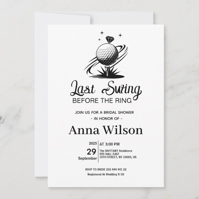 Last Swing Before the Ring Bridal Shower  Invitation (Front)