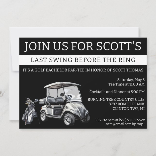 Last Swing Before the Ring! Golf Bachelor Party Invitation (Front)