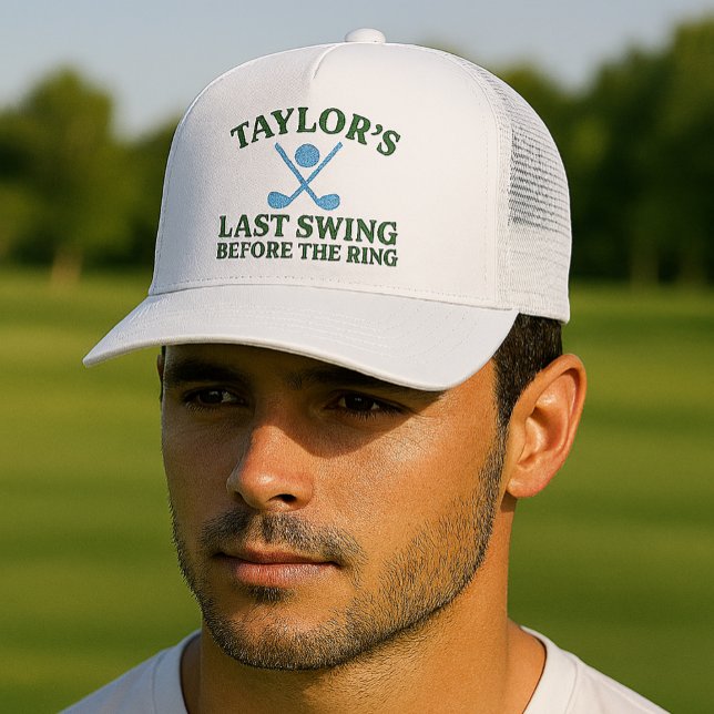 Last Swing Before The Ring Golf Bachelor Trucker Hat (Last Swing Before The Ring Golf Bachelor Trucker Hat
by Ricaso.  Fun for groom to be and his crew)