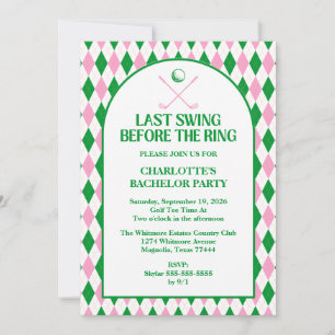Last Swing Before The Ring Golf Bachelorette Party Invitation