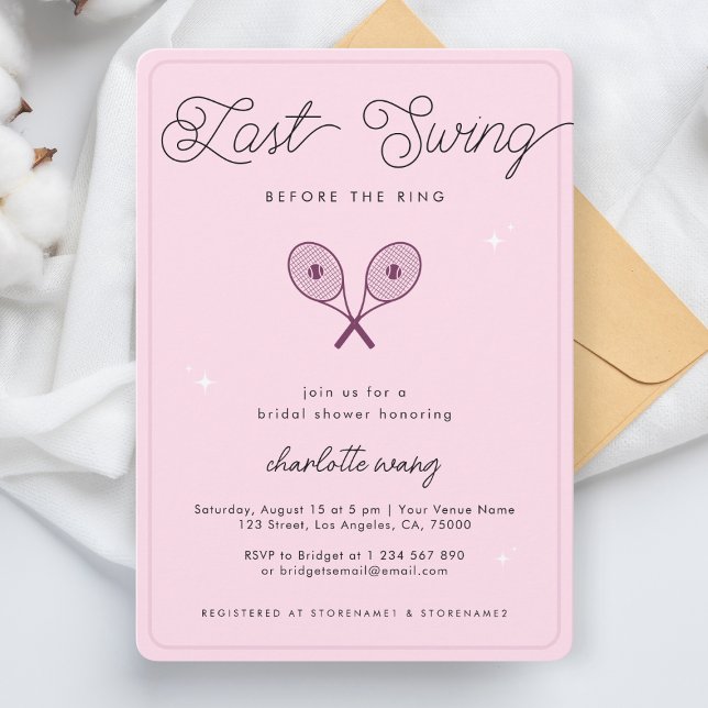 Last Swing Before the Ring Pink Tennis Shower Invitation (Creator Uploaded)