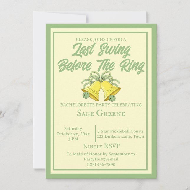 Last Swing Before the Ring Sage and Cream Wedding Invitation (Front)