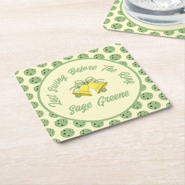 Last Swing Before the Ring Sage and Cream Wedding Square Paper Coaster (Angled)