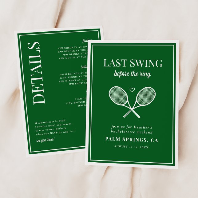Last Swing Before the Ring Tennis Bachelorette Invitation (Creator Uploaded)