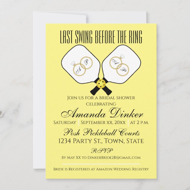 Last Swing Before the Ring Wedding Pickleball Invi Invitation (Front)