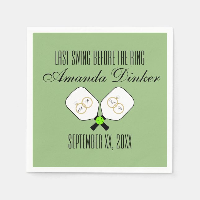 Last Swing Before the Ring Wedding Pickleball Sage Napkin (Front)