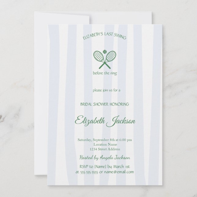 Last Swing Country Club Blue Striped Bridal Shower Invitation (Front)