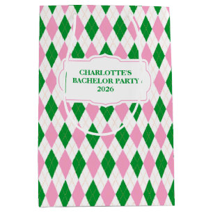 Last Swing Golf Bachelorette Pink Green Argyle Medium Gift Bag