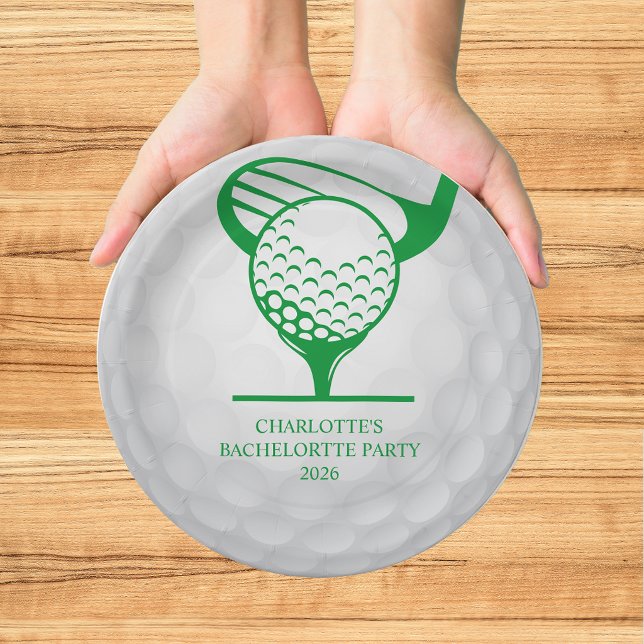 Last Swing Golf Bachelorette Pink Green Paper Plate (Creator Uploaded)