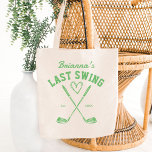 Last swing golf country club Bachelorette favours Tote Bag<br><div class="desc">Last swing before the ring golf country club themed Bachelorette weekend bride bridesmaid favours and gifts personalised bachelorette tote bag,  bachelorette party sage green golf themed tote bag bridesmaid gifts bridal party favours</div>