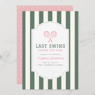 Last Swing Tennis Green Stripe Bachelorette Invitation