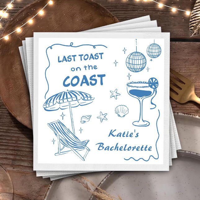Last Toast Coast Beach Blue Bachelorette Party Napkin (Creator Uploaded)
