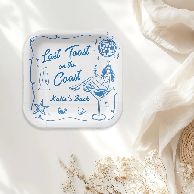 Last Toast Coast Beach Blue Bachelorette Party Paper Plate (Creator Uploaded)
