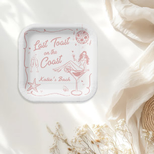 Last Toast Coast Beach Pink Bachelorette Party Paper Plate
