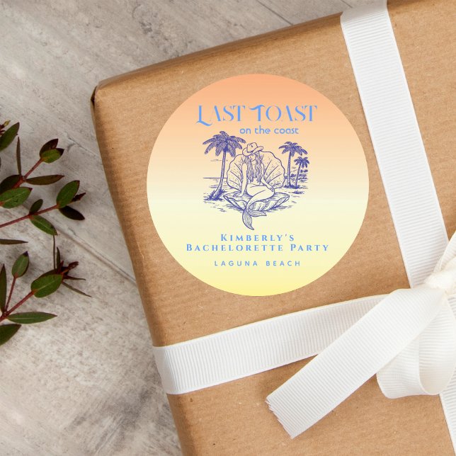 Last Toast Cowgirl Mermaid Sunset Bach Party Classic Round Sticker (Creator Uploaded)