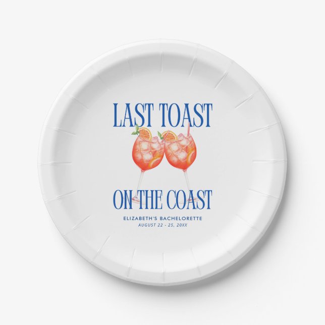 Last Toast on the Coast Aperol Spritz Bachelorette Paper Plate (Front)