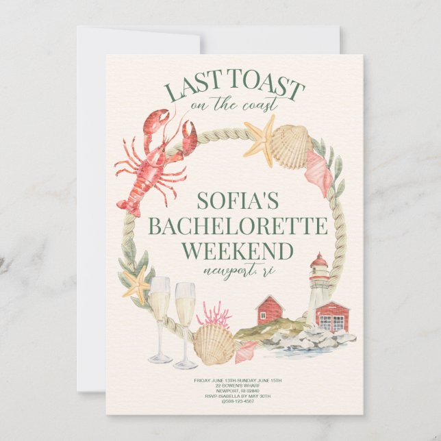 Last Toast on the Coast Bachelorette Invite (Front)