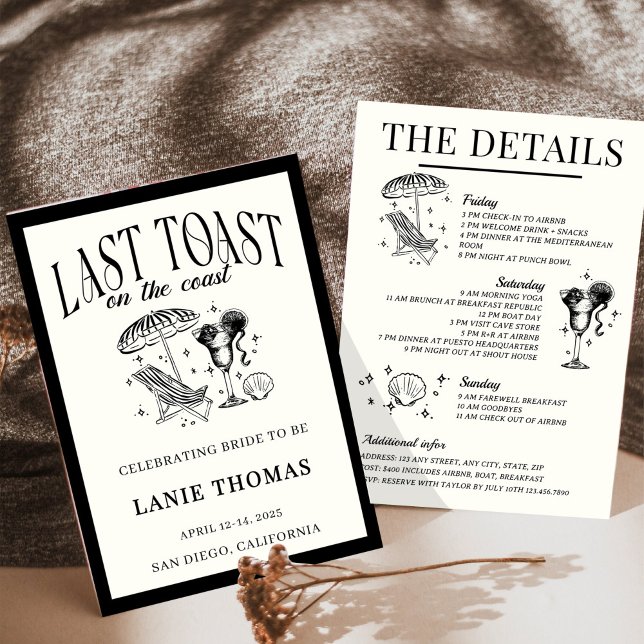 Last Toast on the Coast Bachelorette Itinerary Invitation (Creator Uploaded)