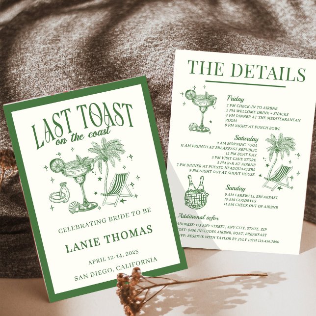 Last Toast on the Coast Bachelorette Itinerary Invitation (Creator Uploaded)
