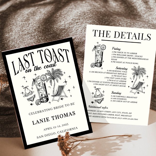 Last Toast on the Coast Bachelorette Itinerary Invitation (Creator Uploaded)