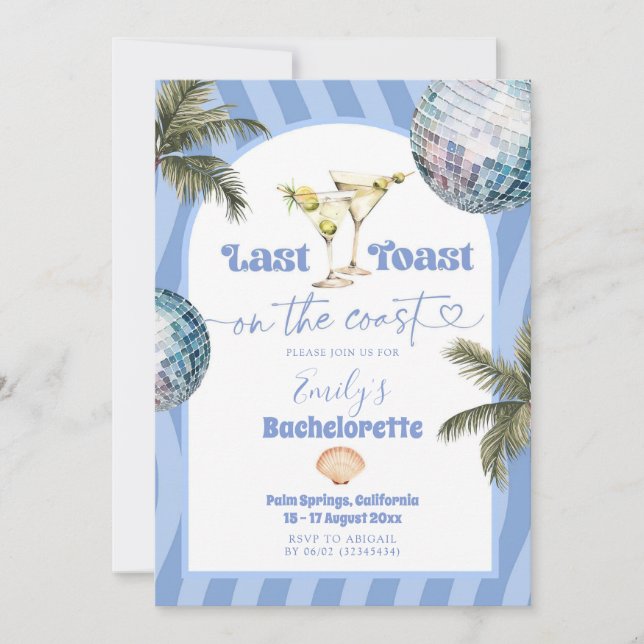 Last toast on the coast Bachelorette Itinerary Invitation (Front)