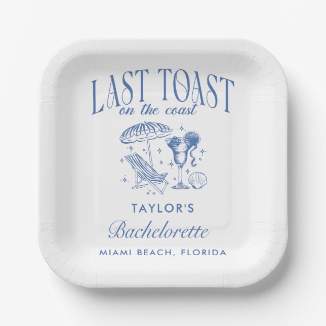 Last Toast on the Coast Bachelorette Paper Plate (Front)