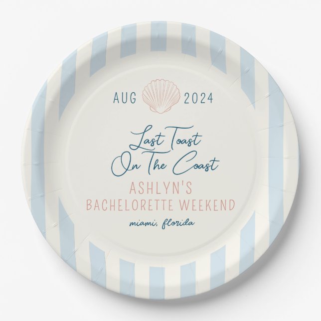 Last Toast On the Coast Bachelorette Paper Plates (Front)