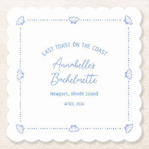 Last Toast on the Coast Bachelorette Party Blue Paper Coaster