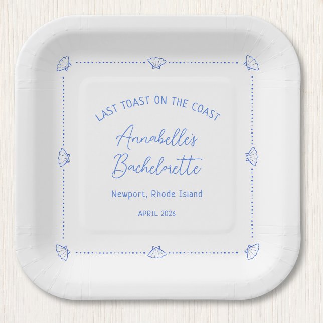 Last Toast on the Coast Bachelorette Party Blue Paper Plate (Creator Uploaded)