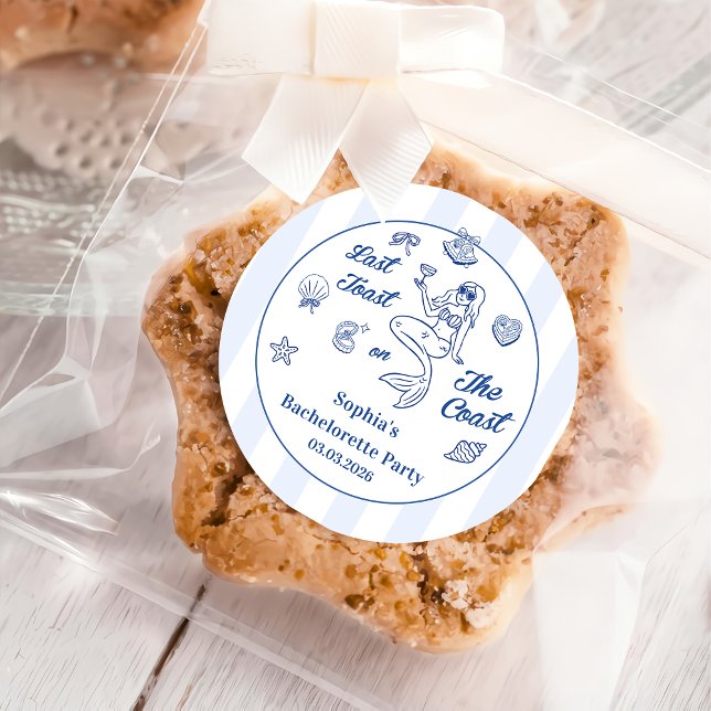 Last Toast On The Coast Bachelorette Party  Classic Round Sticker (Creator Uploaded)