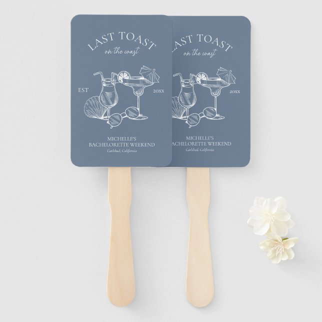 Last Toast On The Coast Bachelorette Party Hand Fan (Front and Back)