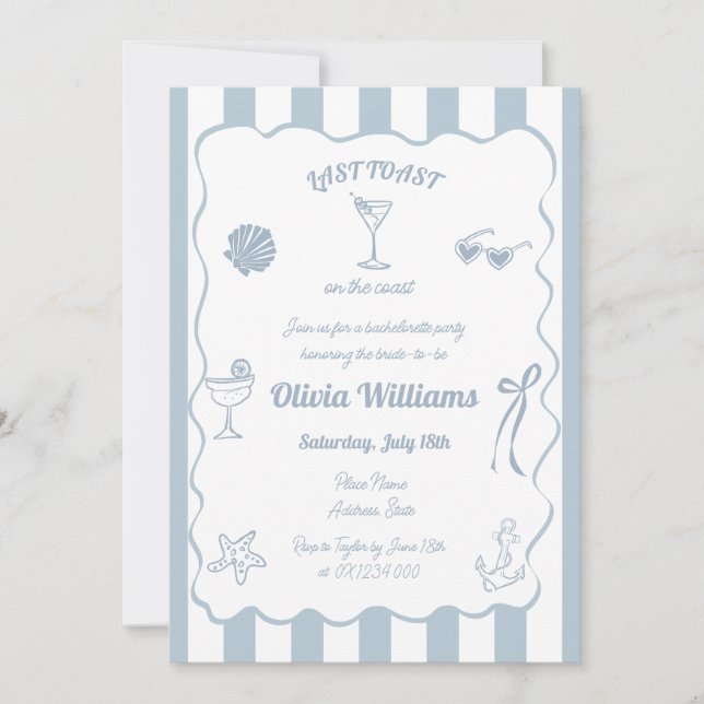 Last Toast On The Coast Bachelorette Party Invitation (Front)