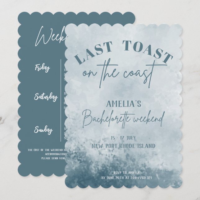 Last toast on the coast  Bachelorette party Invitation (Front/Back)