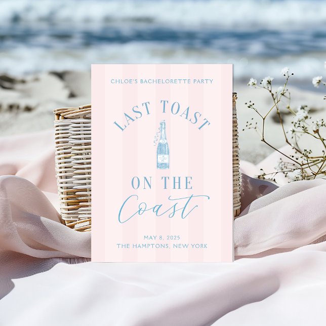 Last Toast On the Coast Bachelorette Trip Invite (Last toast on the coast Invitation | Hamptons Bachelorette Trip | Elegant Beach Party Details)