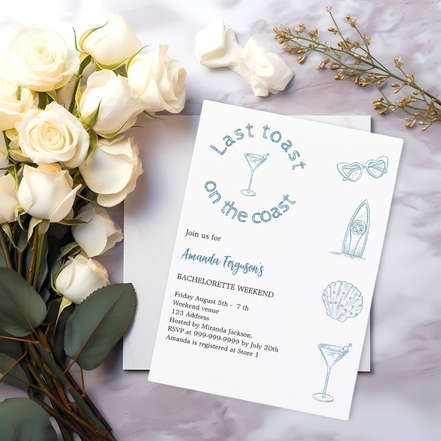 Last toast on the coast bachelorette weekend invitation (Creator Uploaded)