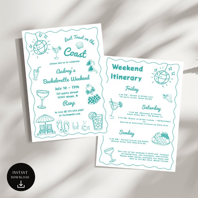 Last Toast On The Coast Bachelorette Weekend Invitation (Creator Uploaded)