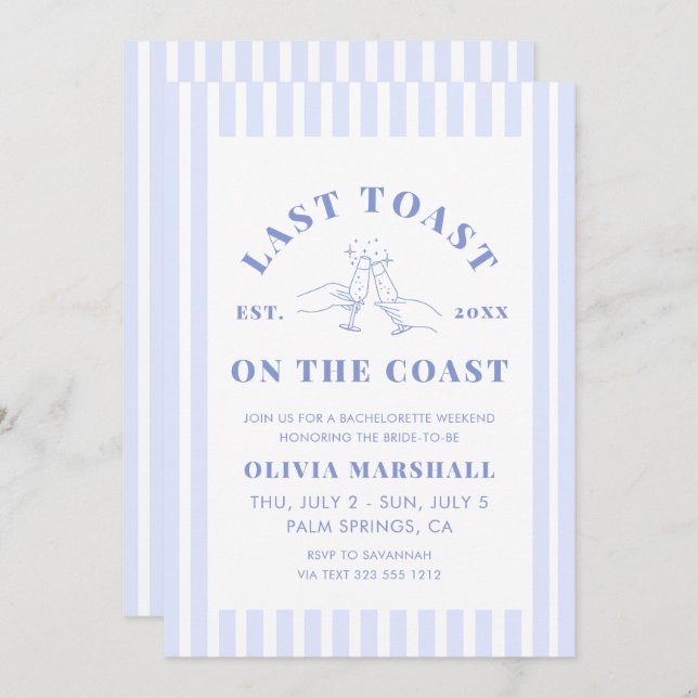 Last Toast On The Coast Bachelorette Weekend Invitation (Front/Back)