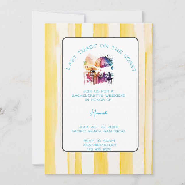 Last Toast On The Coast Bachelorette Weekend Invitation (Front)