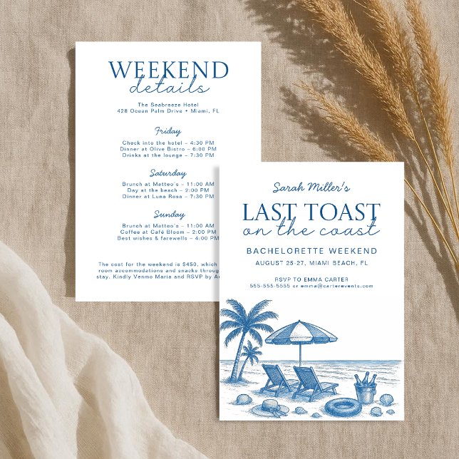 Last toast on the coast Beach Bachelorette Party Invitation (Creator Uploaded)