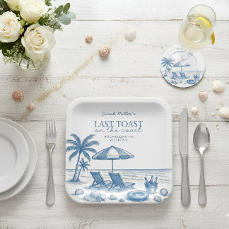 Last Toast on the Coast Beach Bachelorette Party  Paper Plate