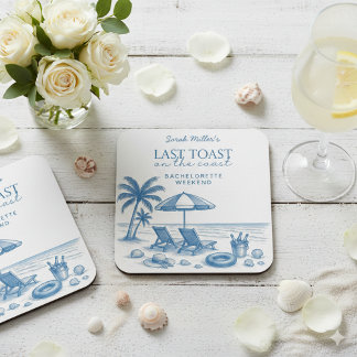 Last Toast on the Coast Beach Bachelorette Party  Square Paper Coaster