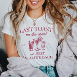 Last Toast On The Coast Beach Bachelorette Party T-Shirt<br><div class="desc">Cheers to the Last Toast On The Coast Beach Bachelorette Party in our exclusive T-shirts designed to make a statement at your luxurious celebration. These beach bachelorette party shirts are more than just apparel; they embody the elegance and sophistication of a personalised luxury bachelorette. The Last Toast On The Coast...</div>