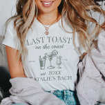 Last Toast On The Coast Beach Bachelorette Party T-Shirt<br><div class="desc">Celebrate the coastal charm with our Last Toast On The Coast Beach Bachelorette Party T-Shirt – the epitome of luxury and style for your beach bachelorette. This custom shirt is more than just fashionable attire; it's a symbol of personalised luxury, making it perfect for your last toast on the coast....</div>