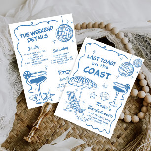 Last Toast On The Coast Beach Blue Bachelorette Invitation